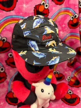 Rook Shark Print 5 Panel Strapback Hat Black Blue Snapback Streetwear Surf Skate